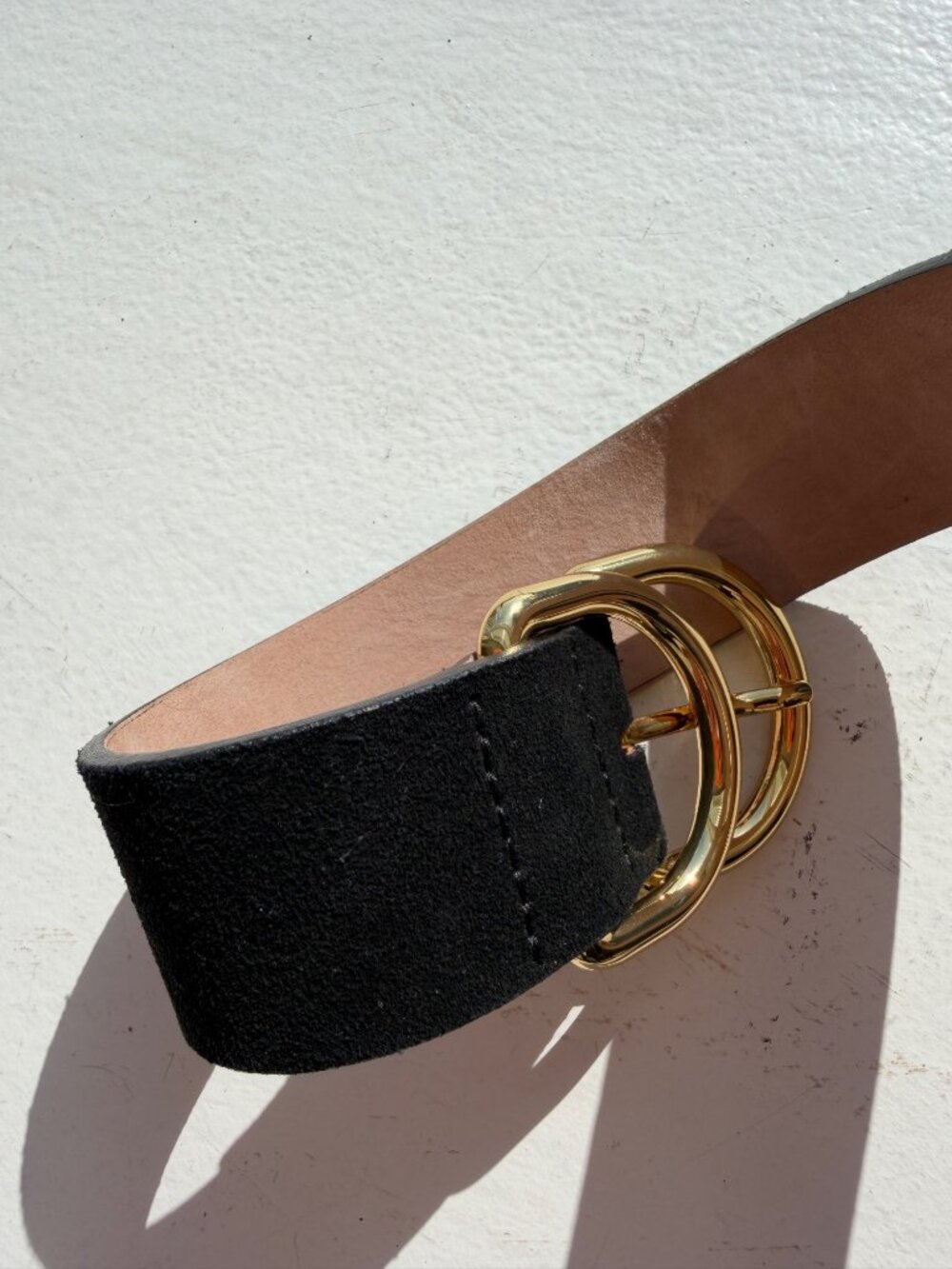 & Other Stories Black Suede Leather Belt With Gold Double Buckle Size S